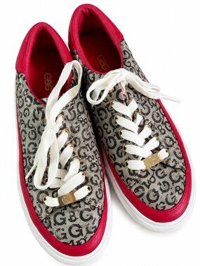 GBG Los Angeles Womens 8.5 Red Monogram Logo Lace Up Low Top Sneakers